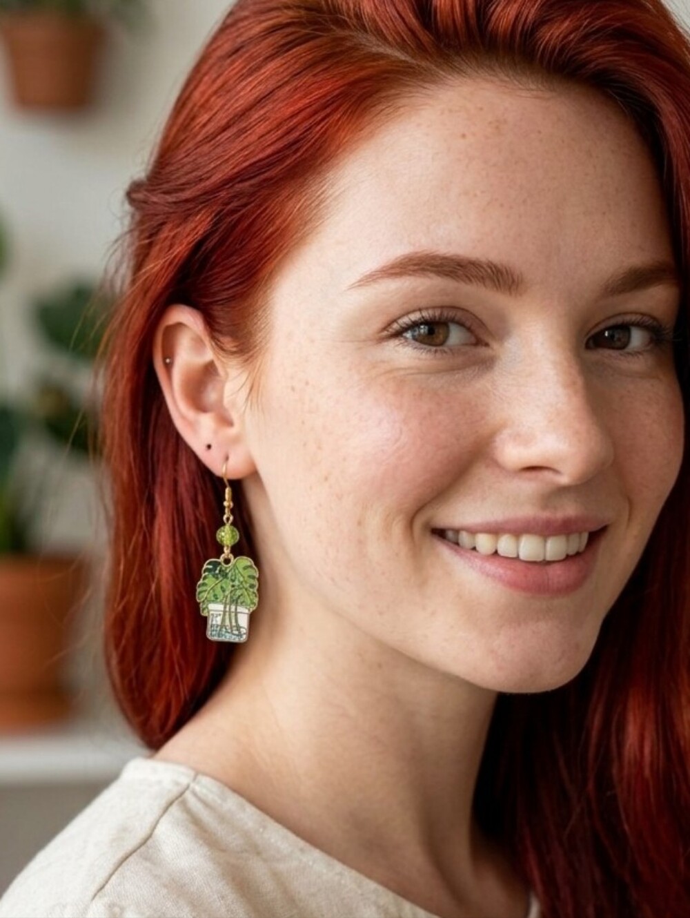 Handcrafted Green Plant Drop Earrings
